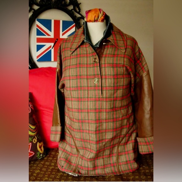 RARE Vintage GUCCI Heritage Tartan Plaid Leather Pullover Retro Mod 1960's GG Sm - Picture 4 of 13